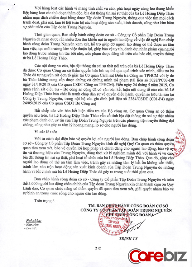 5.000 nhân viên Trung Nguyên viết tâm thư tố cáo bà Lê Hoàng Diệp Thảo - Ảnh 2.