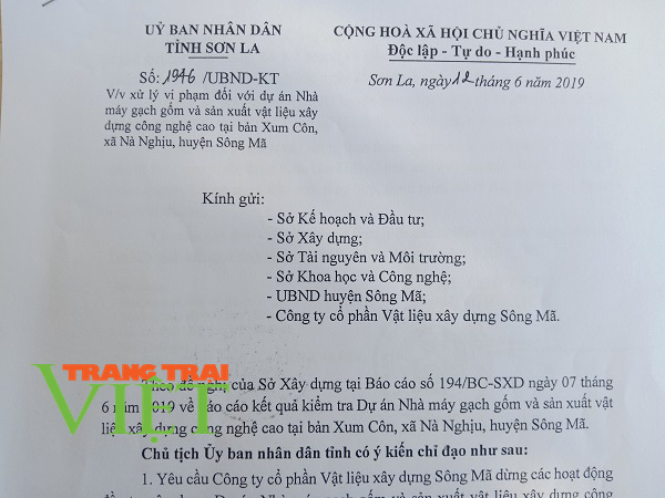 Xung quanh sai phạm của Công ty CPVLXD Sông Mã: UBND tỉnh Sơn La tiếp tục ra văn bản đình chỉ hoạt động  - Ảnh 1.