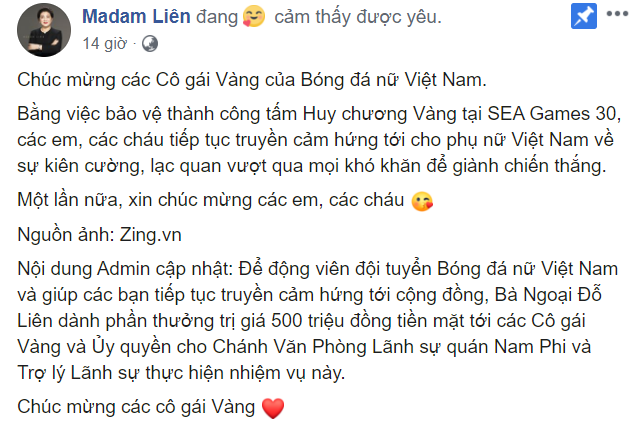 Lùm xùm giá nước, Shark Liên tặng thưởng nửa tỷ cho đội tuyển bóng đá nữ Việt Nam - Ảnh 1.