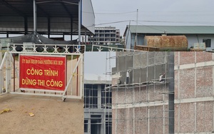 Công trình bị gắn biển dừng thi công ở TP. Vĩnh Yên (Vĩnh Phúc), bên trong vẫn nhộn nhịp sơn sửa