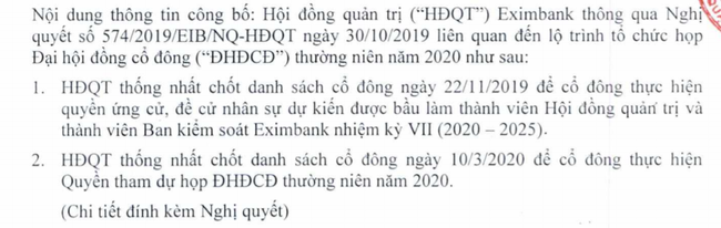 Lợi nhuận đi lùi, Eximbank của ông Cao Xuân Ninh “bất ngờ” triệu tập ĐHĐCĐ năm 2020 - Ảnh 1.