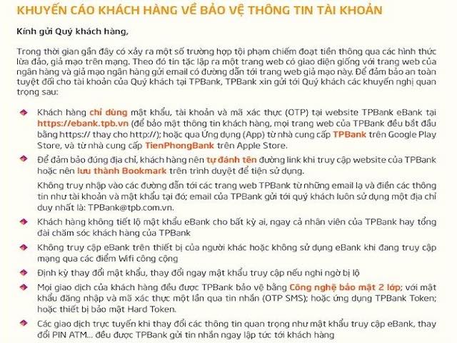 Sau vụ mất tiền ở Vietcombank, TPBank phát cảnh báo ”khẩn”