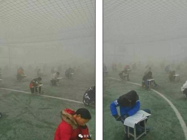 TQ: Học sinh bị bắt thi ngoài trời đầy khí bẩn mịt mù