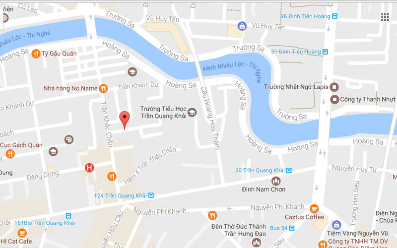 Quán cháo sườn Bà Hào (chấm đỏ) trên bản đồ. Ảnh: Google Maps.  