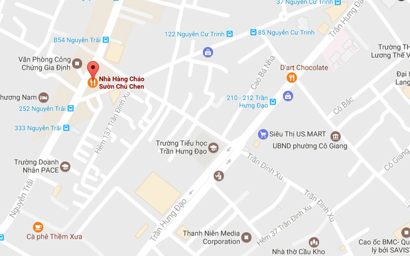 Quán cháo sườn chú Chen (chấm đỏ) và những con đường gần đó. Ảnh: Google Maps.