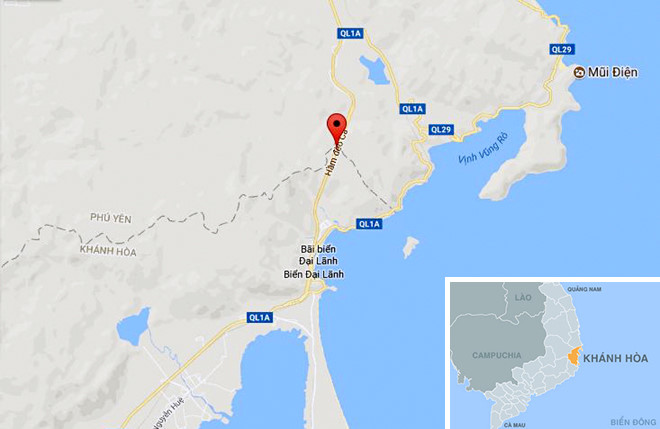 Vị trí hầm đường bộ Đèo Cả nối hai tỉnh Khánh Hòa và Phú Yên. Ảnh: Google Maps