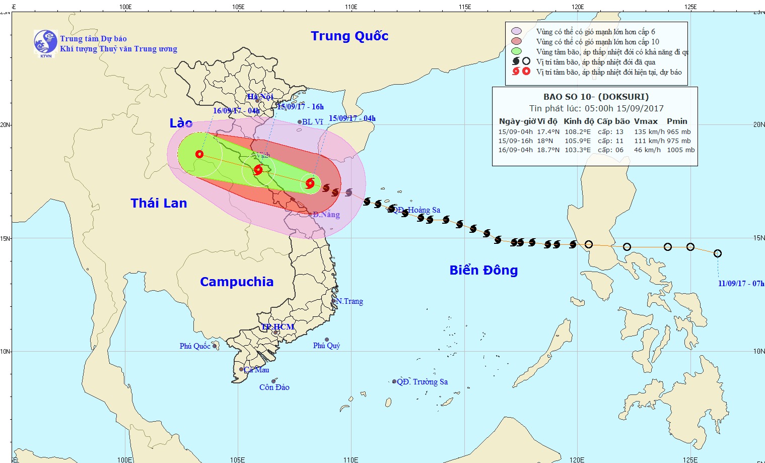 Siêu bão số 10 đang áp sát bờ biển Hà Tĩnh, Quảng Bình. Nguồn: TTDBKTTVTU