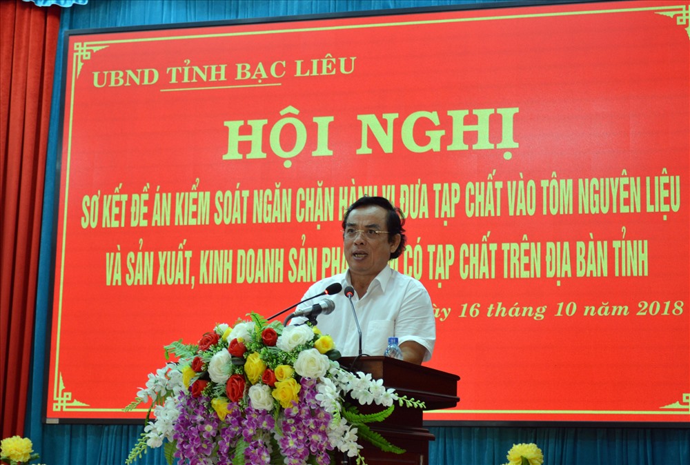 Chủ tịch UBND tỉnh Bạc Liêu Dương Thành Trung phát biểu tại sơ kết đề án. Ảnh: Nhật Hồ.
