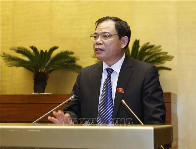 Bộ trưởng Bộ Nông nghiệp và Phát triển nông thôn Nguyễn Xuân Cường phát biểu làm rõ một số vấn đề đại biểu Quốc hội nêu. (Ảnh: Doãn Tấn/TTXVN)