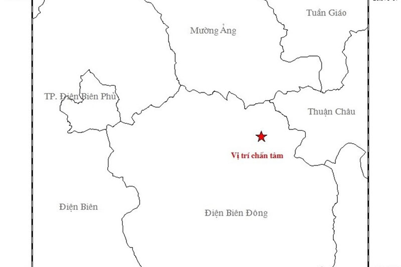 Vị trí xảy ra trận động đất ở Điện Biên