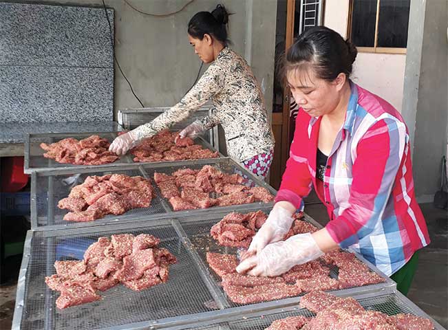 Phơi sấy thịt bò đã chế biến ở Công ty Diệp Bảo An. Hùng Phiên