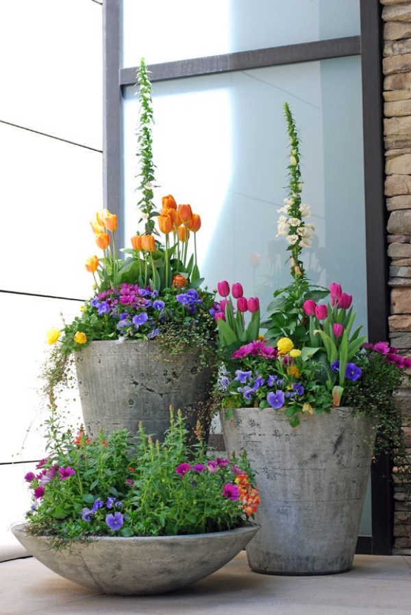 Chọn góc sân hay góc hiên nhà ngay cạnh cửa chính để đặt một vài chậu hoa giúp mùa xuân như đang gõ cửa nhà bạn.