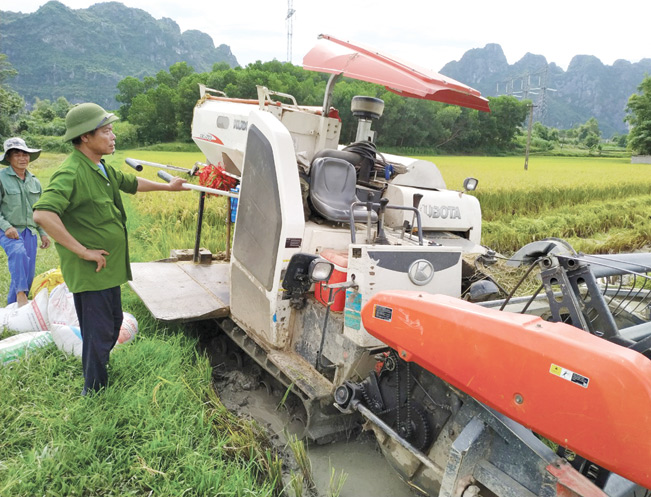 Ông Nguyễn Hải Hinh bên máy gặt của mình tại cánh đồng ở Nghệ An.