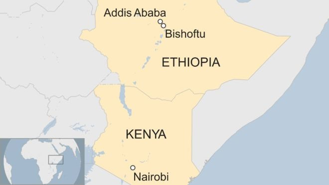 Vị trí rơi của chiếc Boeing 737 MAX 8 thuộc hãng hàng không Ethiopian Airlines ngày 10/3 tại thị trấn Bishoftu. Đồ họa: BBC.