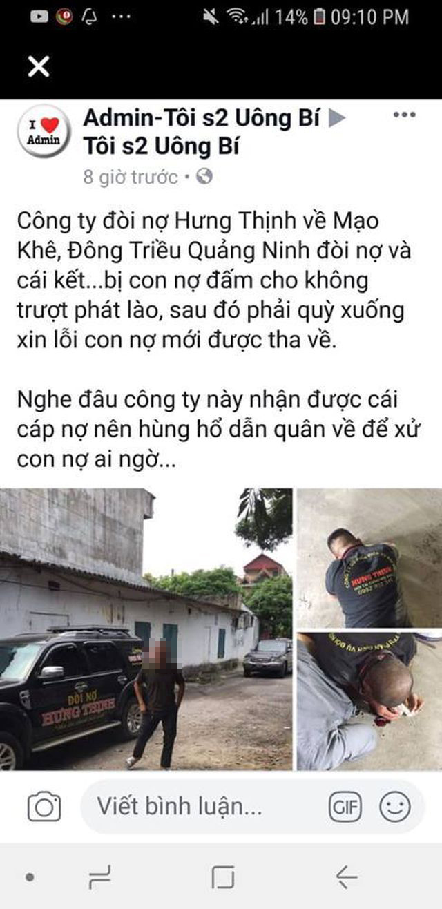 Con nợ sau khi tấn công người đòi nợ thuê đã quay clip tung lên mạng xã hội.