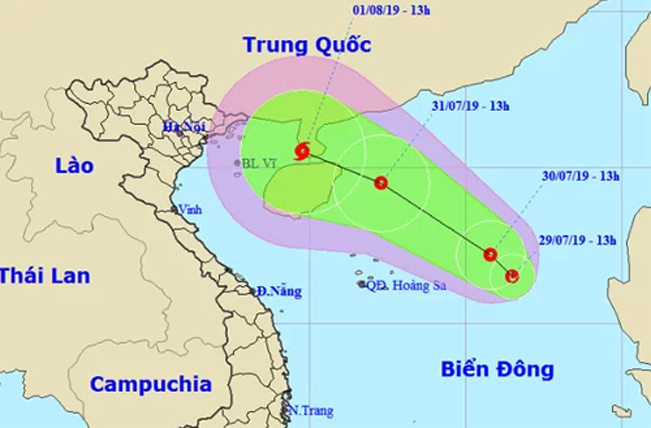 Dự báo đường đi và khu vực ảnh hưởng của vùng áp thấp. Ảnh: NHCMF