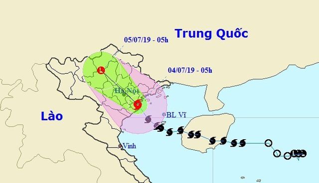 Vị trí và hướng di chuyển của bão số 2 (Ảnh: NCHMF).