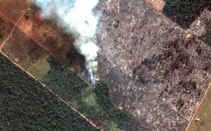Ảnh vệ tinh chụp lại một phần rừng Amazon bị cháy rụi ở khu vực bang Rondônia, Brazil (Ảnh: Reuters)
