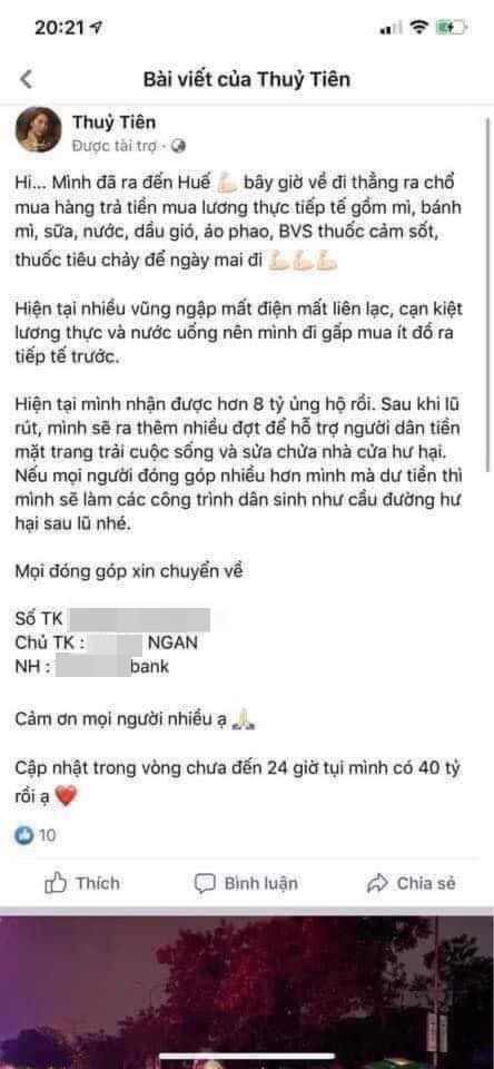 Thủy Tiên bị kẻ xấu lợi dụng danh tiếng, trục lợi trên nỗi khổ của người dân miền Trung - Ảnh 1.