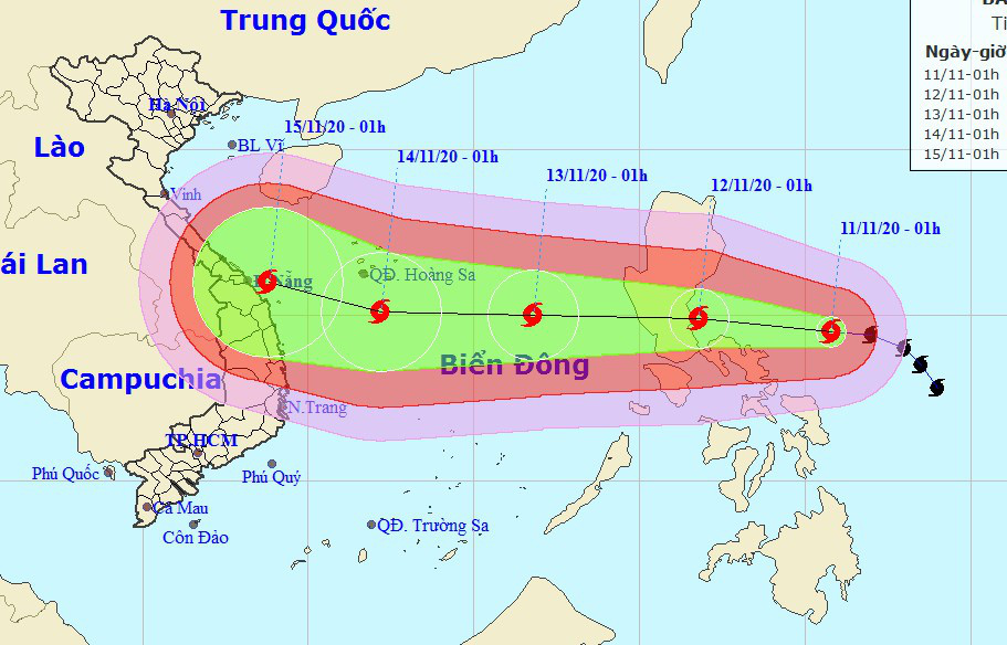 Bão Vamco giật cấp 14, hướng thẳng vào miền Trung - Ảnh 1.