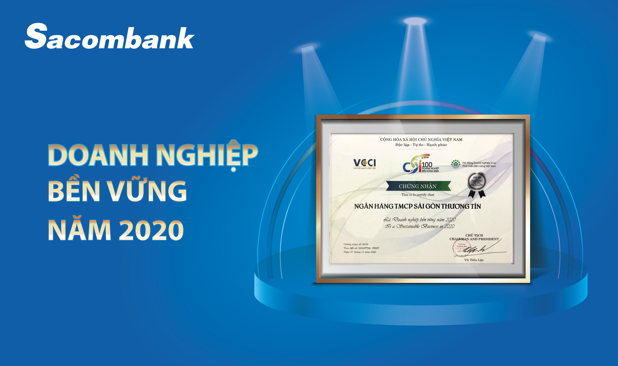 Sacombank được vinh danh là doanh nghiệp bền vững năm 2020 - Ảnh 1.