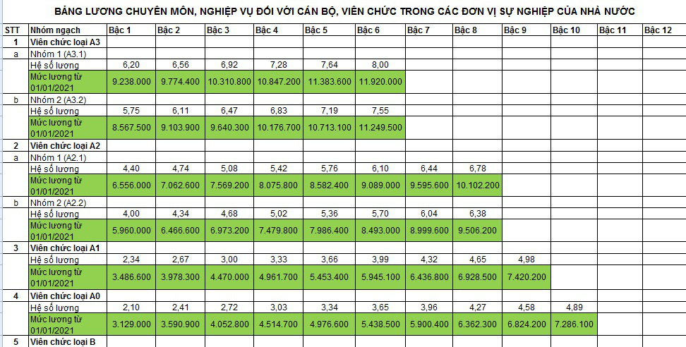 Bảng lương cán bộ, công chức, viên chức năm 2021 - Ảnh 2.