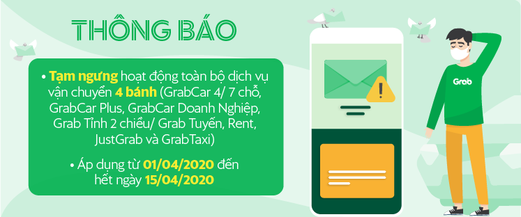 Sau be, Grab cũng dừng toàn bộ dịch vụ gọi xe 4 bánh (GrabCar, GrabTaxi...) từ ngày 1/4/2020 - Ảnh 1.