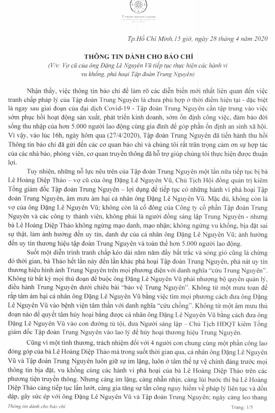 Tập đoàn Trung Nguyên “tố” bà Lê Hoàng Diệp Thảo âm mưu ám hại ông Đặng Lê Nguyên Vũ - Ảnh 2.