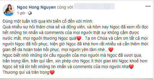 Ca sĩ Hồng Ngọc tiết lộ tình trạng sức khỏe sau vụ bỏng mặt nặng do nổ nồi áp suất - Ảnh 1.