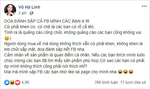 Chê mỹ phẩm của Hồ Ngọc Hà, Youtuber Hà Linh bị “ném đá”, dọa đánh sập Facebook - Ảnh 4.