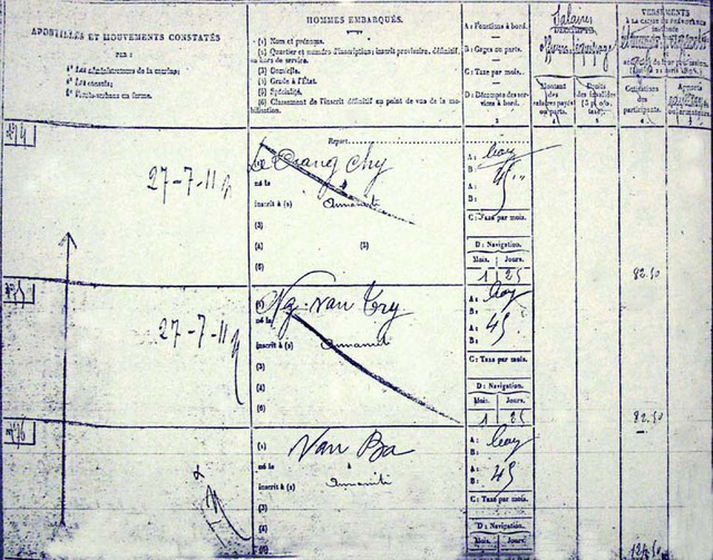 Trang sổ lương của Bác Hồ khi làm phụ bếp trên tàu Pháp năm 1911 - Ảnh 1.