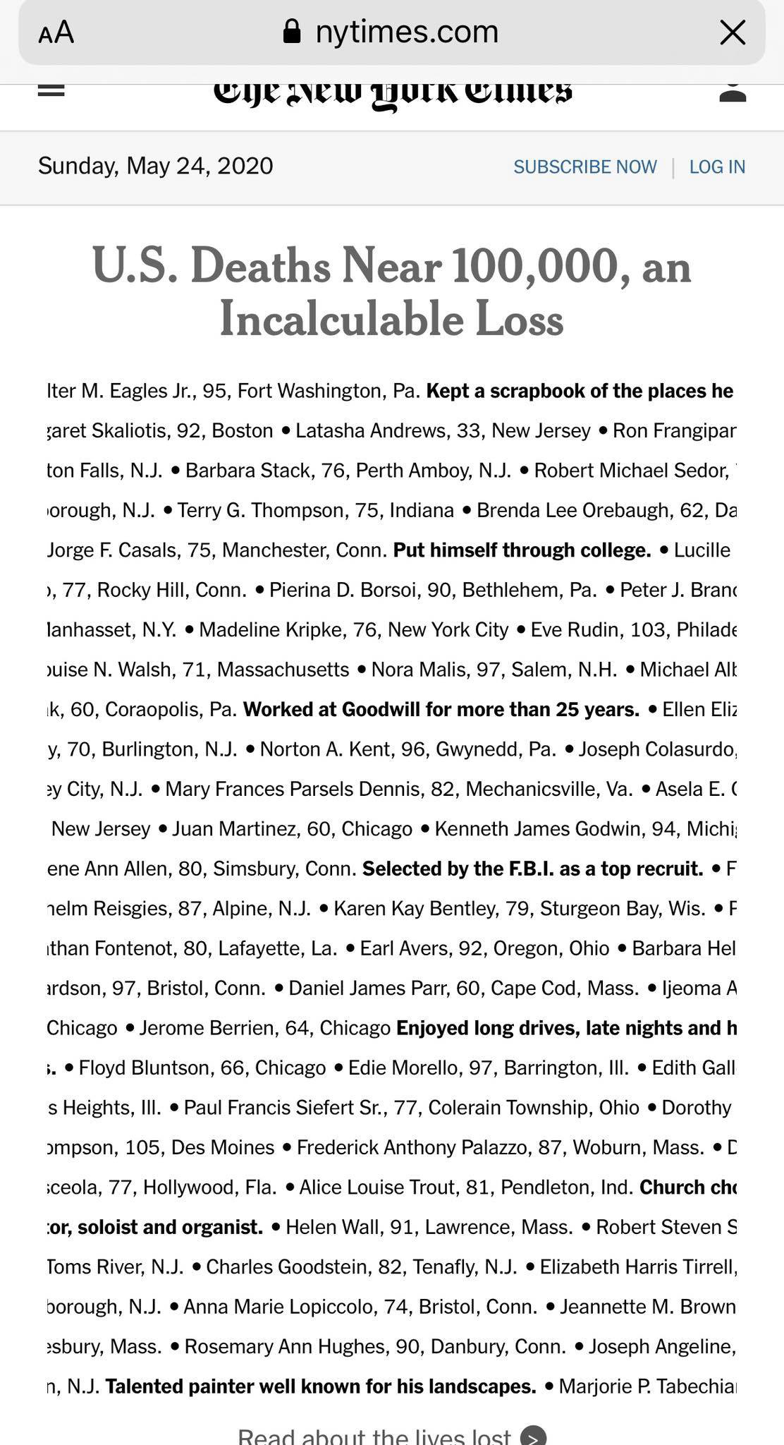 Tờ báo Mỹ in trên trang nhất danh sách các nạn nhân chết vì Covid-19 - Ảnh 1.