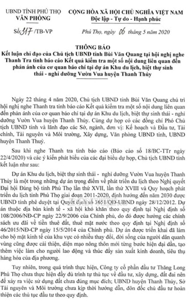 Bất thường ở DA nghìn tỷ Vườn Vua: Chủ tịch Phú Thọ chỉ đạo - Ảnh 1.