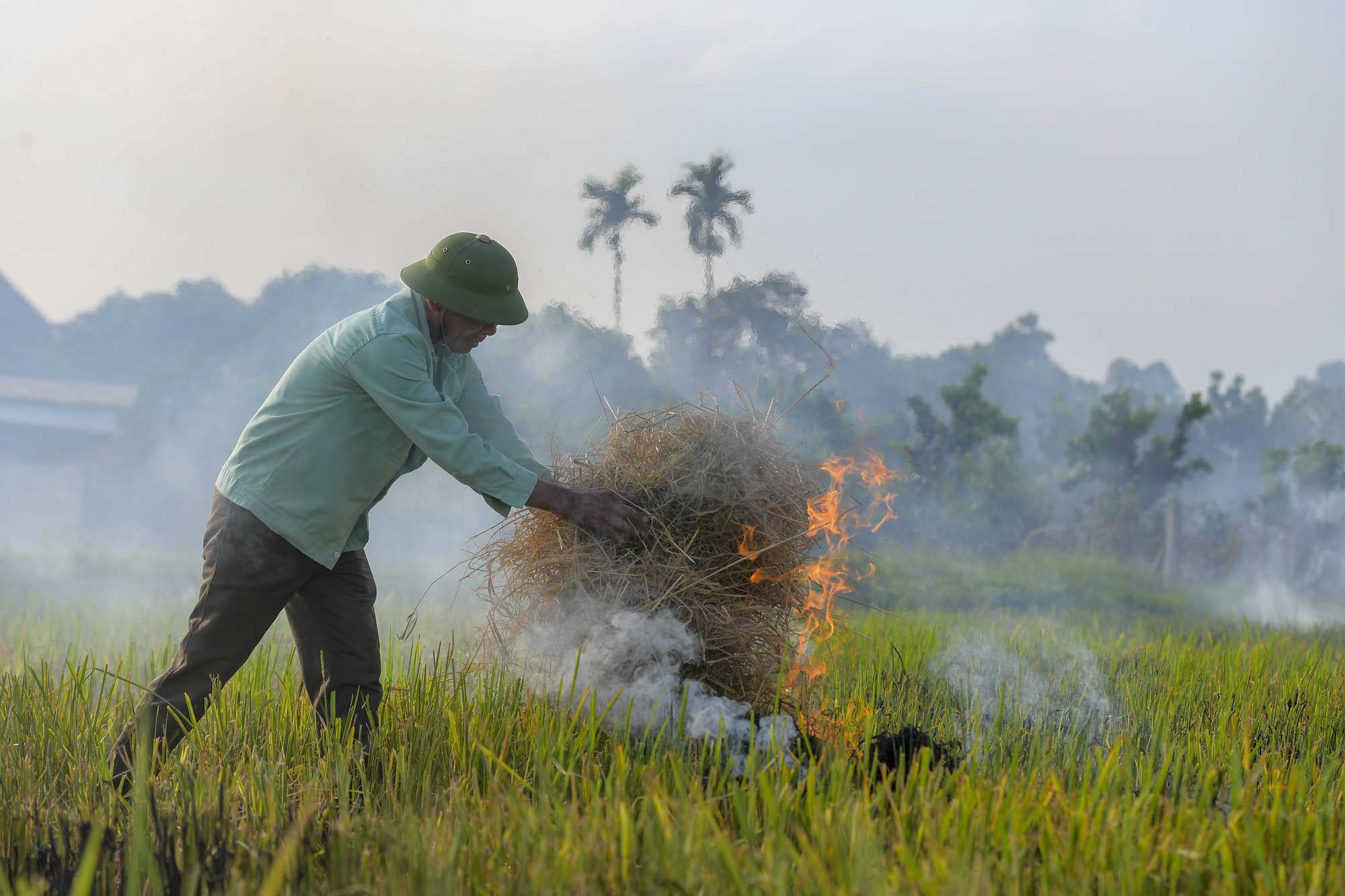 Nông dân lại đốt rơm rạ, khói 'bủa vây' đường cao tốc Hà Nội - Ninh Bình - Ảnh 2.