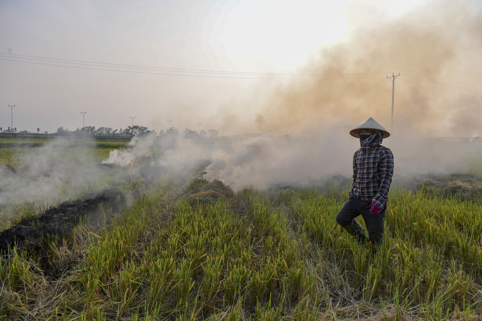 Nông dân lại đốt rơm rạ, khói 'bủa vây' đường cao tốc Hà Nội - Ninh Bình - Ảnh 7.