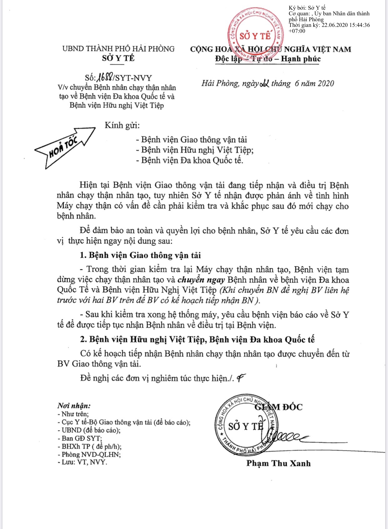 Vụ bệnh nhân bức xúc vì không được chạy thận nhân tạo: Sở Y tế Hải Phòng chỉ đạo khẩn - Ảnh 1.