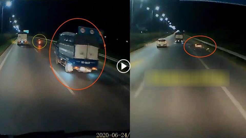 Công an Bắc Ninh lên tiếng về clip xe tải húc văng xe máy trên đường cao tốc rồi bỏ chạy - Ảnh 1.