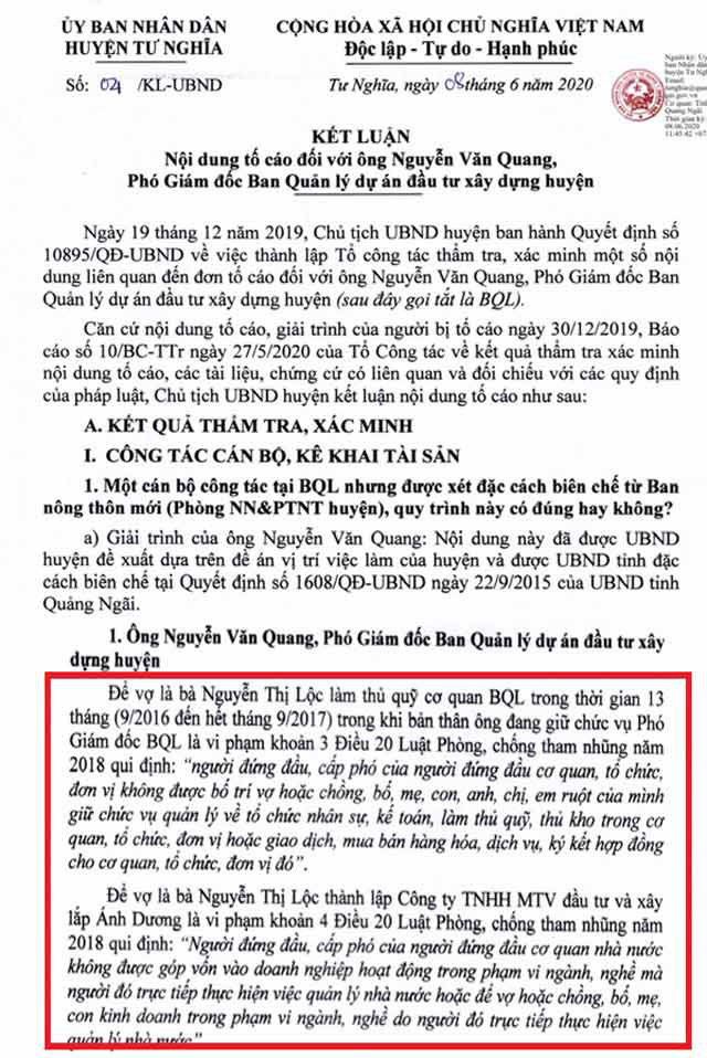 Quảng Ngãi: Phó GĐ BQL DA huyện có vợ làm thủ quỹ, kiêm GĐ công ty riêng  - Ảnh 1.