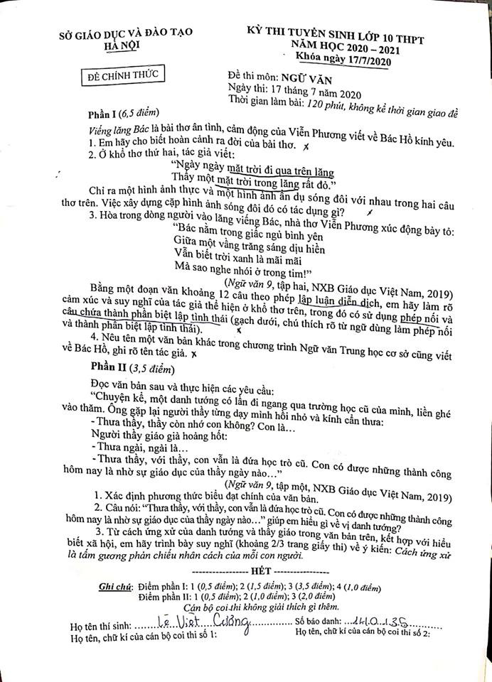 Gợi ý áp án đề thi môn Ngữ văn vào lớp 10 ở Hà Nội chính xác nhất  - Ảnh 1.