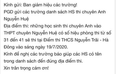 Thi vào lớp 10 tại Hà Nội: Thí sinh chuyên Anh hốt hoảng nhận thông báo đổi địa điểm thi lúc... nửa đêm - Ảnh 1.