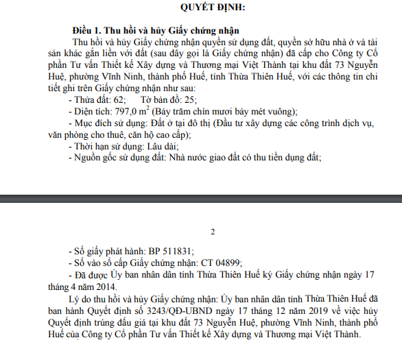 TT-Huế hủy quyết định trúng đấu giá khu “đất vàng” 73 Nguyễn Huệ	 - Ảnh 1.