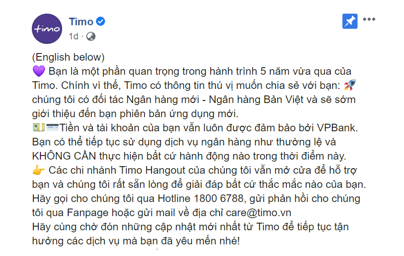 Thông báo gửi khách hàng sử dụng dịch vụ Ngân hàng số Timo của VPBank - Ảnh 2.