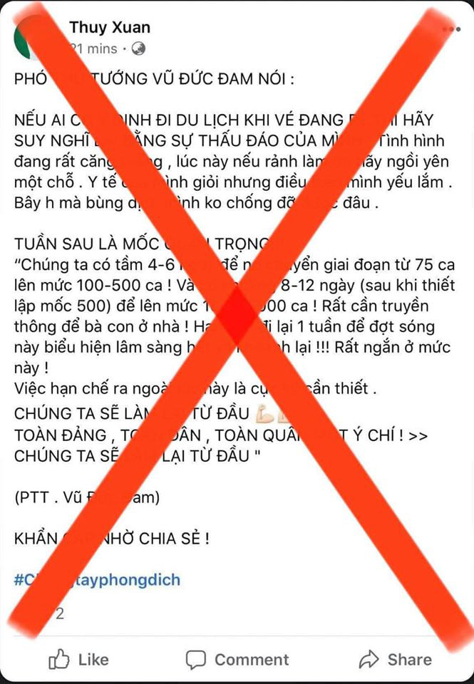 Bộ Y tế cảnh báo về tin giả, mạo danh lời Phó Thủ tướng Vũ Đức Đam - Ảnh 1.