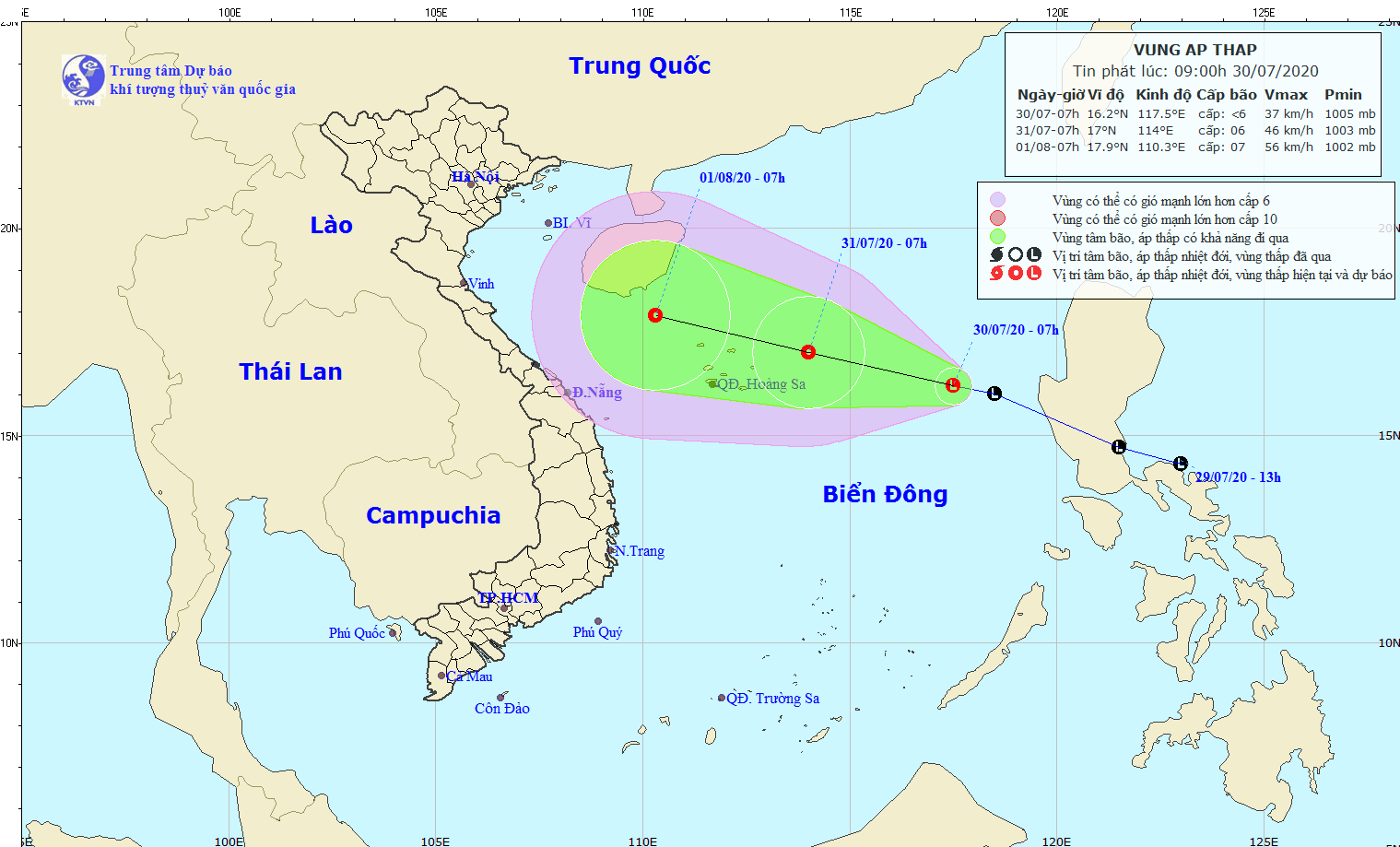 Áp thấp mạnh lên thành áp thấp nhiệt đới, cách Hoàng Sa 600km về phía Đông - Ảnh 1.