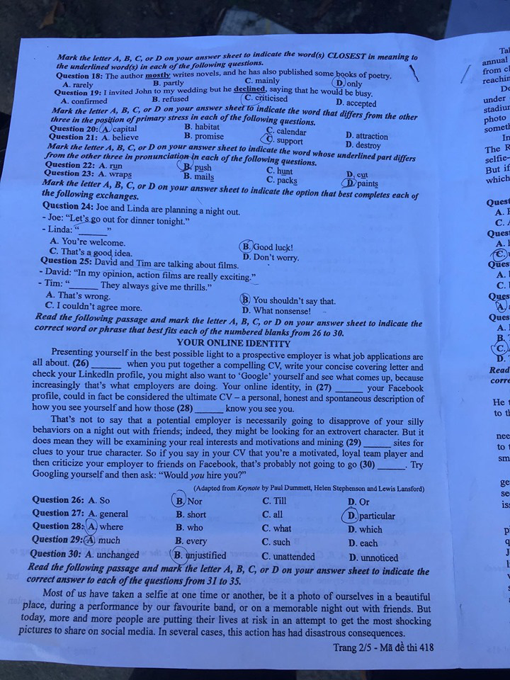 Đề thi Tiếng Anh tốt nghiệp THPT Quốc gia 2020 – Mã đề 418 - Ảnh 2.