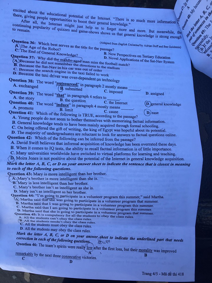 Đề thi Tiếng Anh tốt nghiệp THPT Quốc gia 2020 – Mã đề 418 - Ảnh 4.