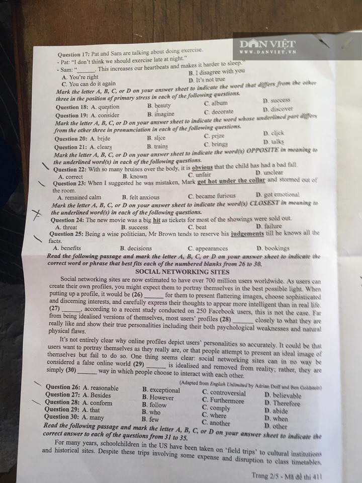 Đề thi Tiếng Anh tốt nghiệp THPT Quốc gia 2020 – Mã đề 411  - Ảnh 2.