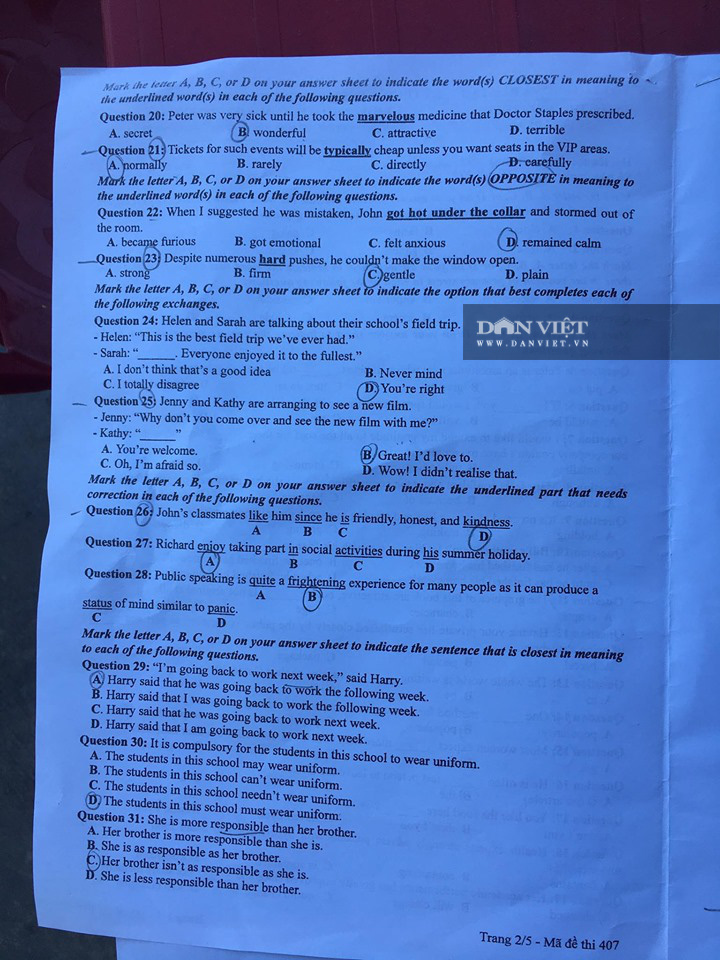 Đề thi Tiếng Anh tốt nghiệp THPT Quốc gia 2020 – Mã đề 407 - Ảnh 2.