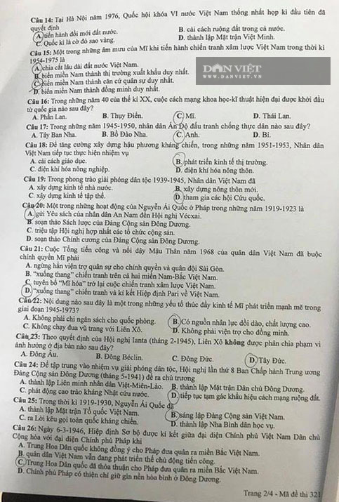 Đề thi Lịch sử tốt nghiệp THPT quốc gia 2020 – Mã đề 321 - Ảnh 2.