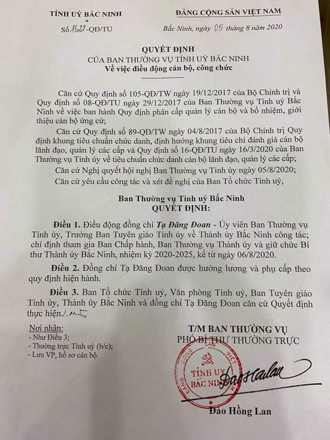 Ông Tạ Đăng Đoan được chỉ định giữ chức Bí thư Thành ủy Bắc Ninh thay ông Nguyễn Nhân Chinh - Ảnh 3.